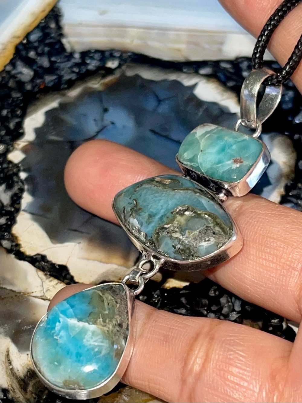 Larimar Pectolite Crystal Pendant 3”
